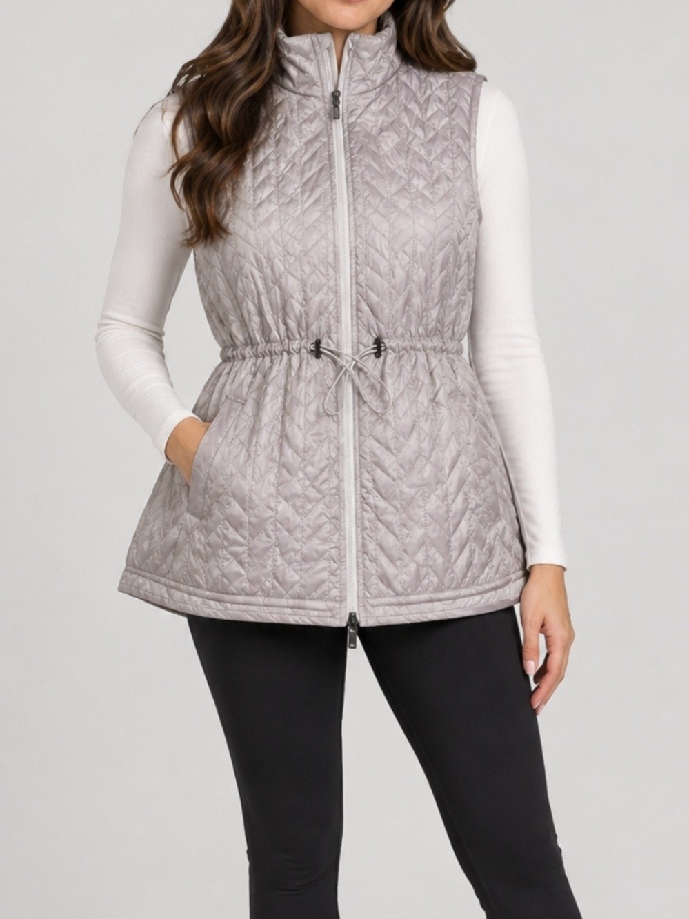 Light Gray Quilted Drawstring Vest - Women's Jacket Reversible